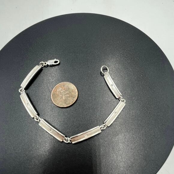 HD/N Signed Vintage 925 Sterling Silver Panel Link Diamond
Accent Bracelet - Picture 2 of 9